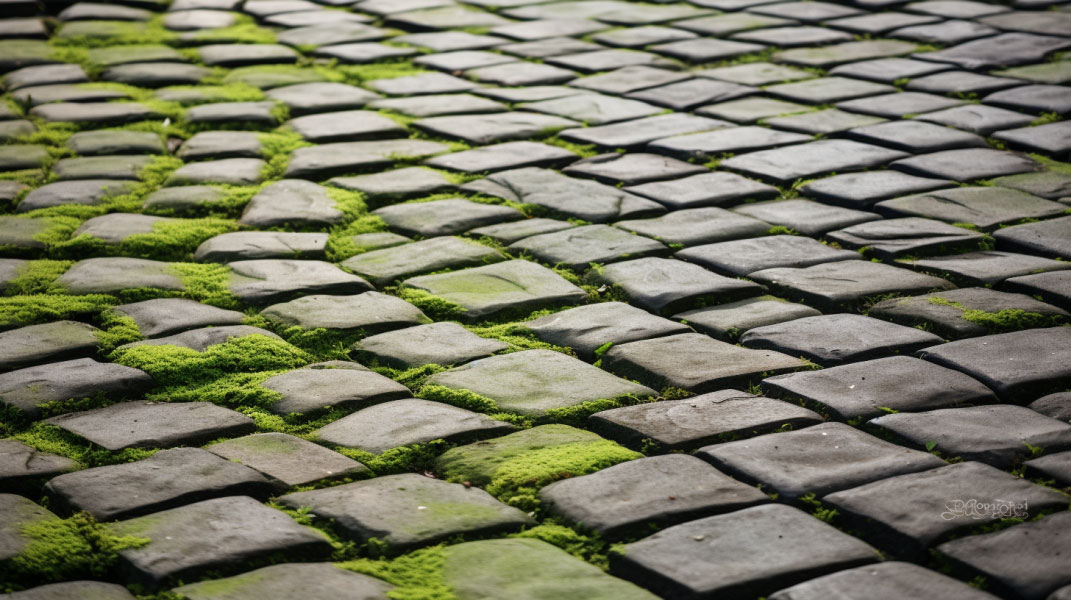 zielony nalot na kostce-brukowej